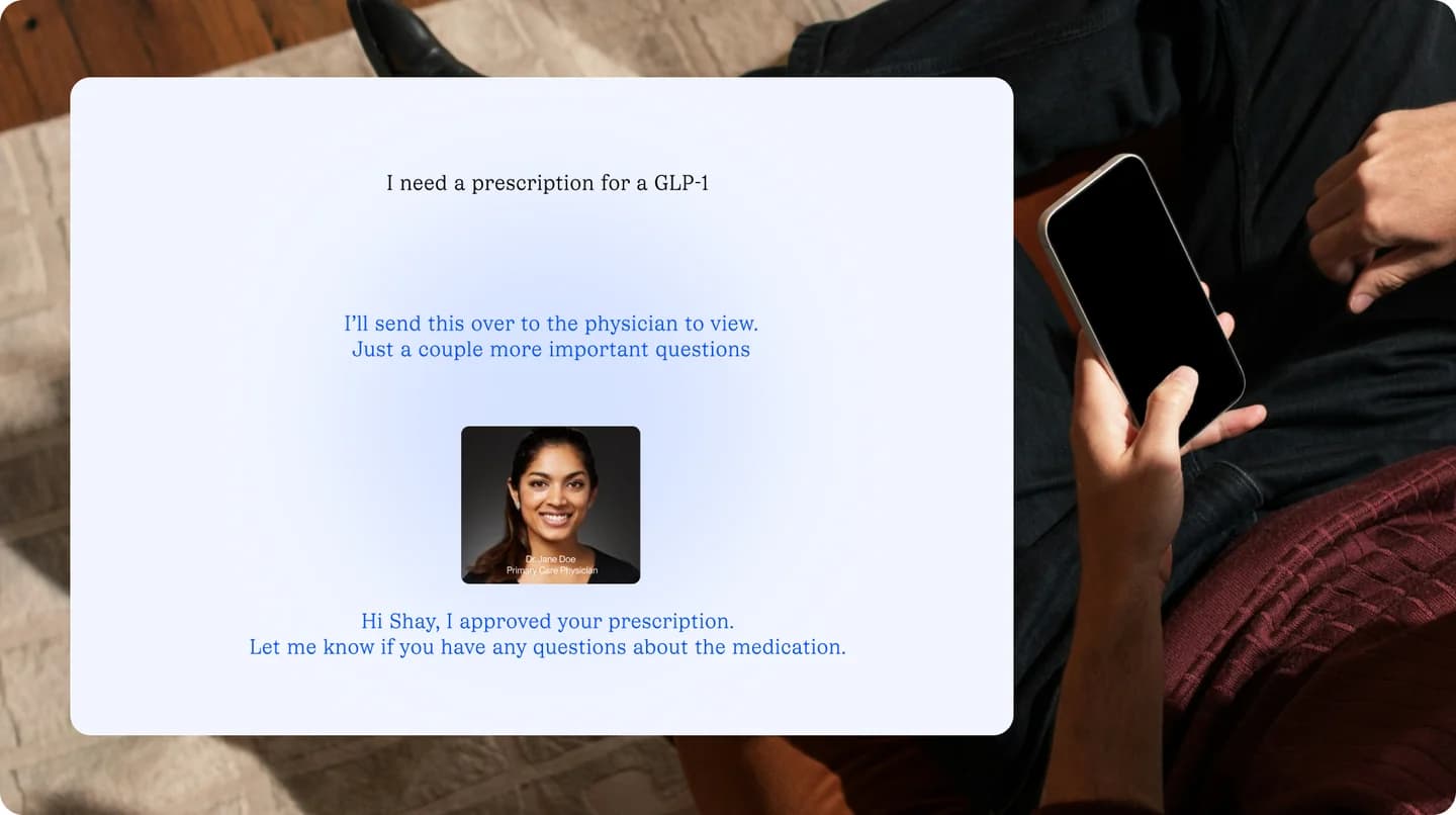 A Curie physician approving a prescription after a short set of questions